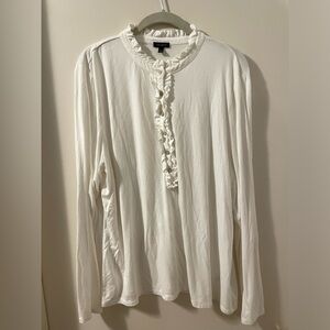 Talbots Off White Ruffled bib collar and placket Long Sleeve Women's Top Size XL